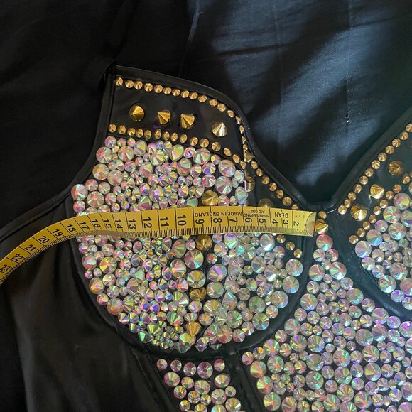 PU Bustier Punk Goth Clubwear Bralette Corset Rhinestones - Picture 8 of 9